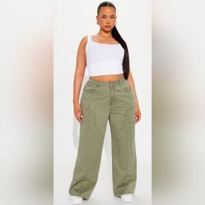 Olive Wide Leg Cargo Pants